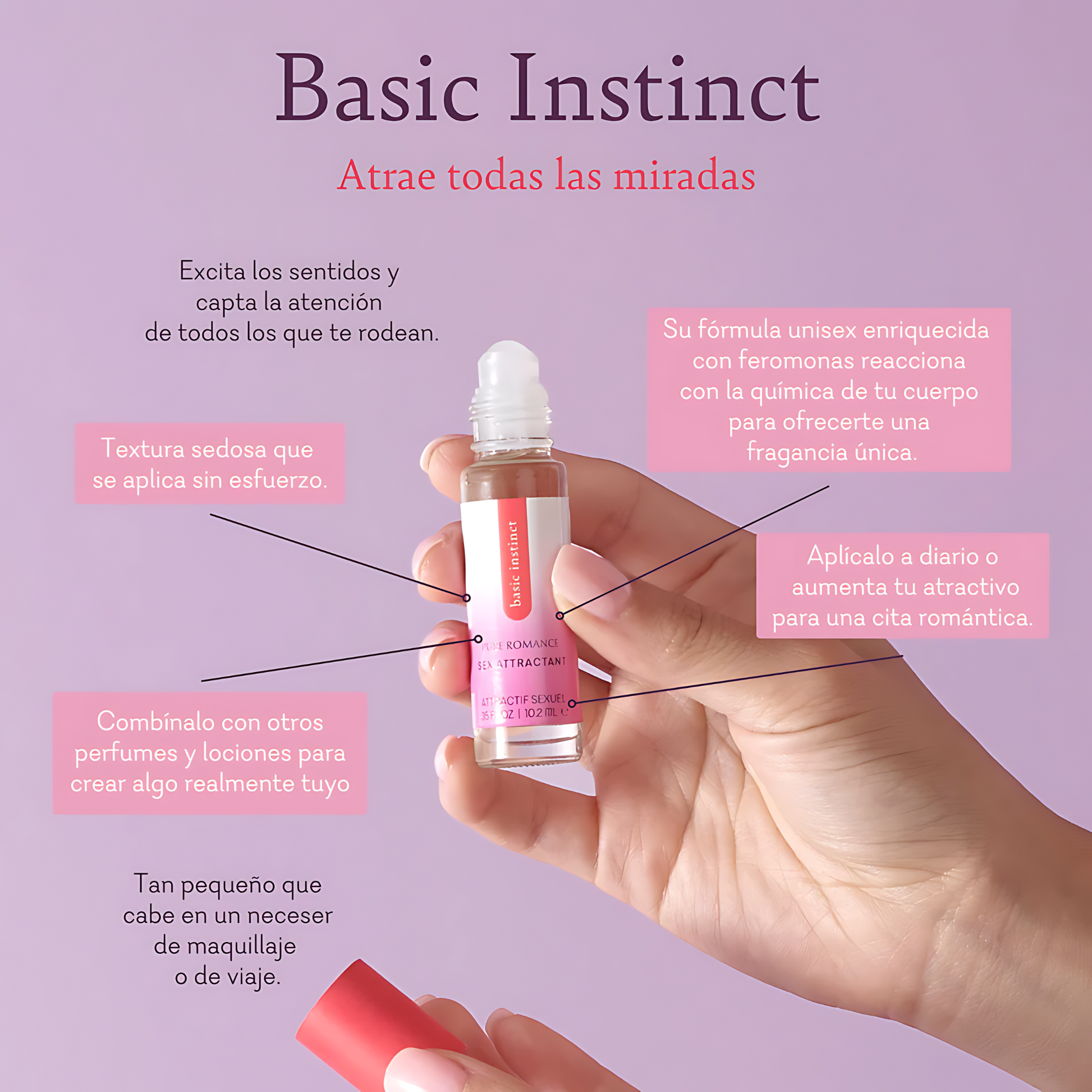 Atrae toda la atención que deseas con Basic Instinct. Fórmula en roll-on que reacciona a la química de tu cuerpo y crea una fragancia única y exclusiva para ti.