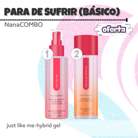 NanaCOMBO7 Para de Sufrir: Lubricantes a base de agua e híbrido para comodidad diaria y placer prolongado, perfectos para momentos íntimos sin preocupaciones.