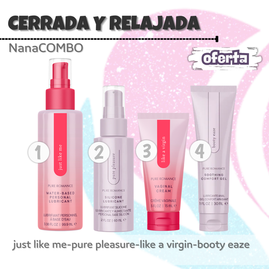 NanaCombo Cerrada y Relajada: Lubricantes, crema estrechante y gel anal para comodidad, placer y bienestar en cada experiencia íntima.