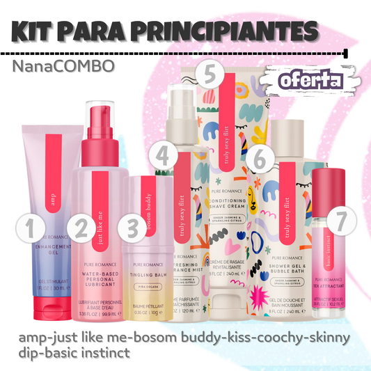 NanaCombo Kit para Principiantes: Productos para placer, hidratación y cuidado personal, desde intensificadores hasta fragancias seductoras. Perfecto si quieres iniciar a explorar tu sensualidad.